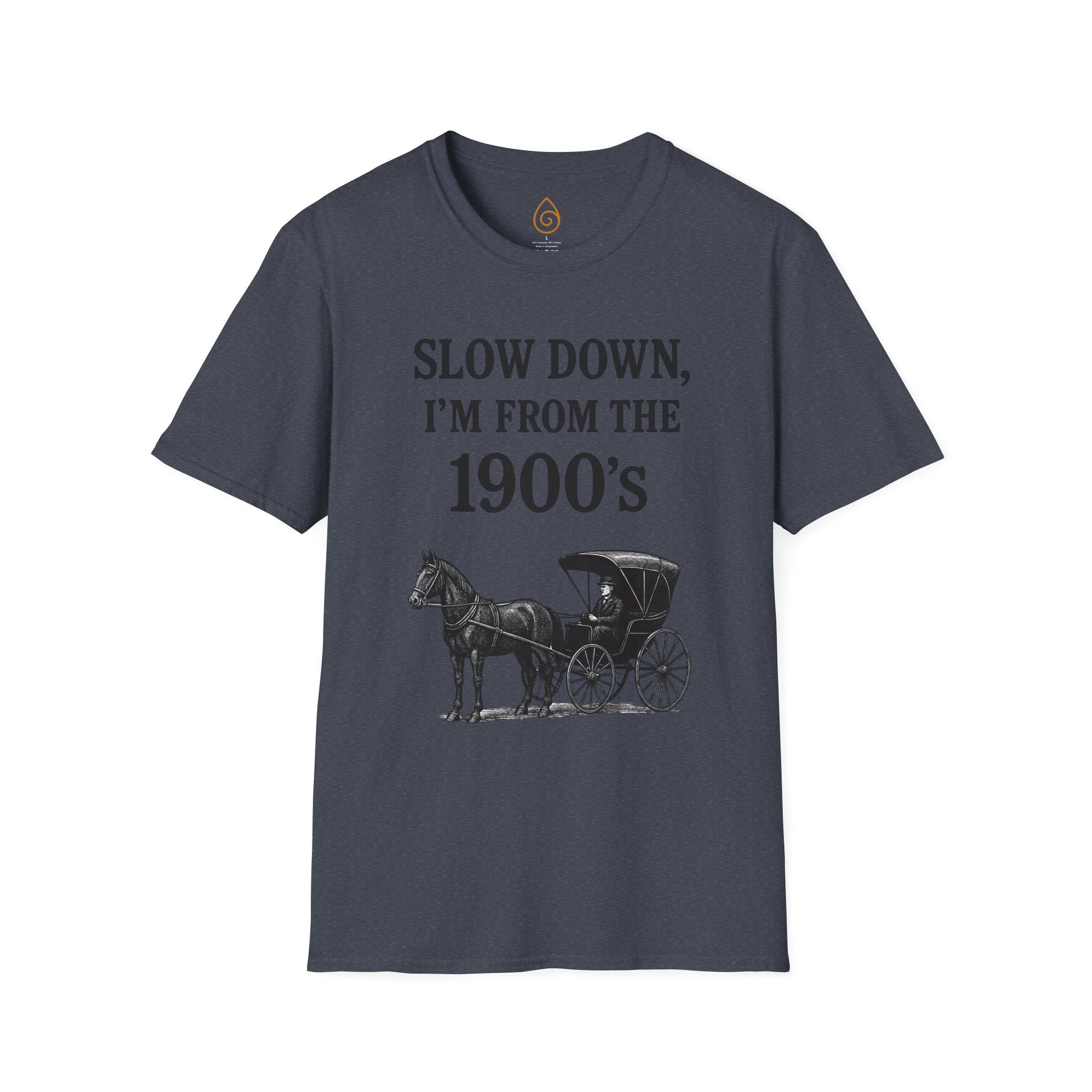 Vintage Horse and Buggy Unisex Softstyle T-Shirt, Retro Tee for History Buffs, Slow Down I'm from the 1900s Shirt, Black and White Graphic