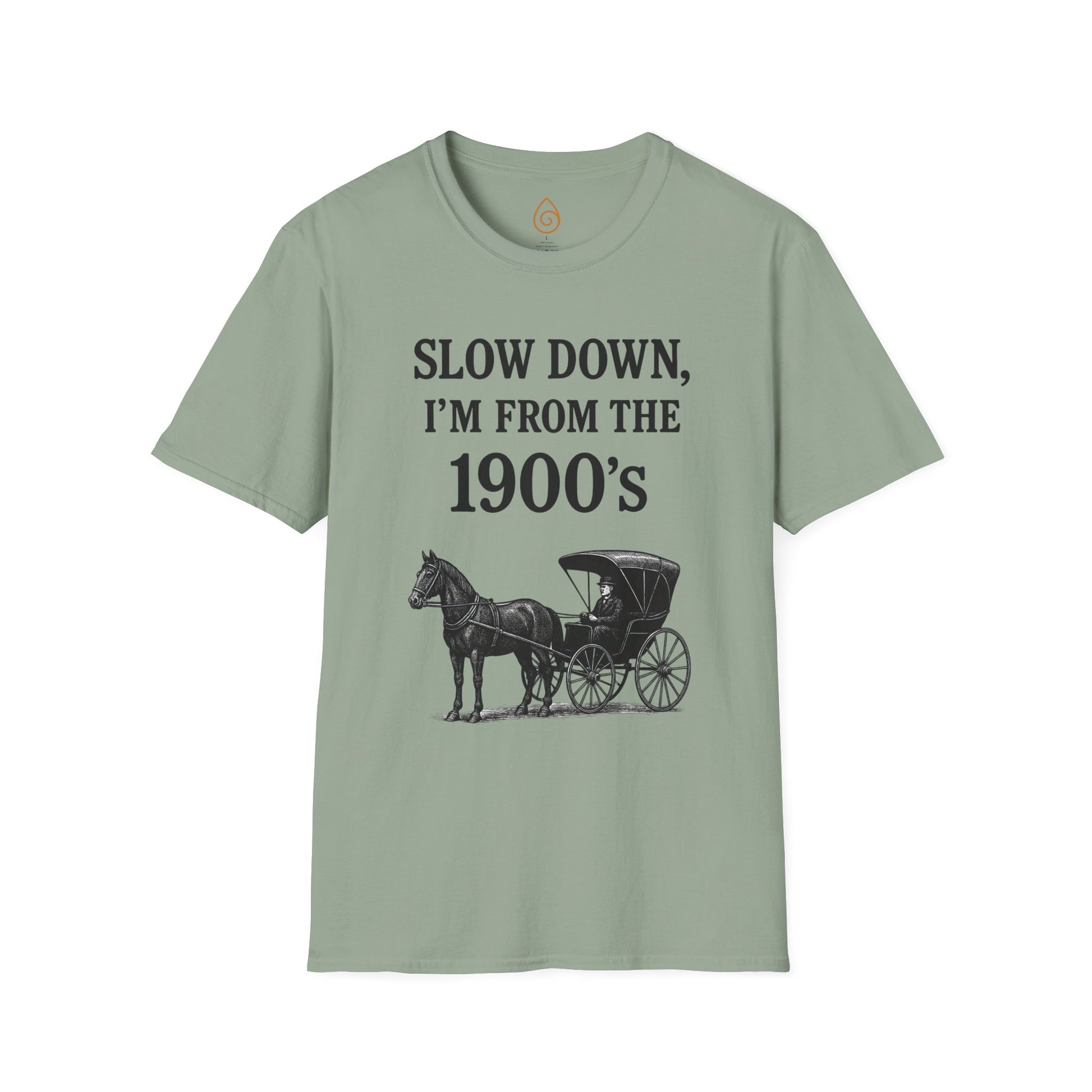 Vintage Horse and Buggy Unisex Softstyle T-Shirt, Retro Tee for History Buffs, Slow Down I'm from the 1900s Shirt, Black and White Graphic