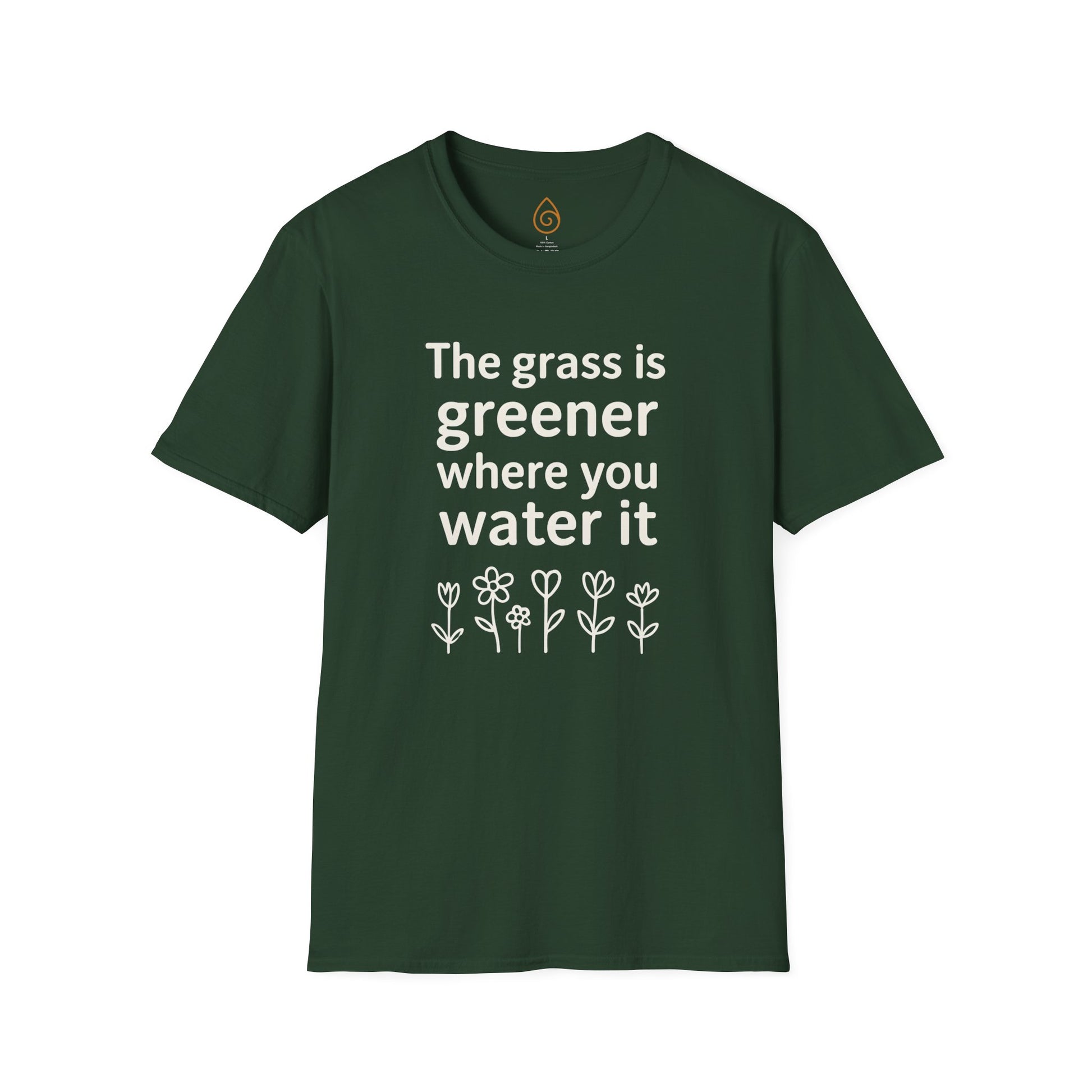 Greener Grass Unisex Softstyle T-Shirt, Plant Lover Tee, Positive Vibes Shirt, Inspirational Quote Top, Nature Lover Gift