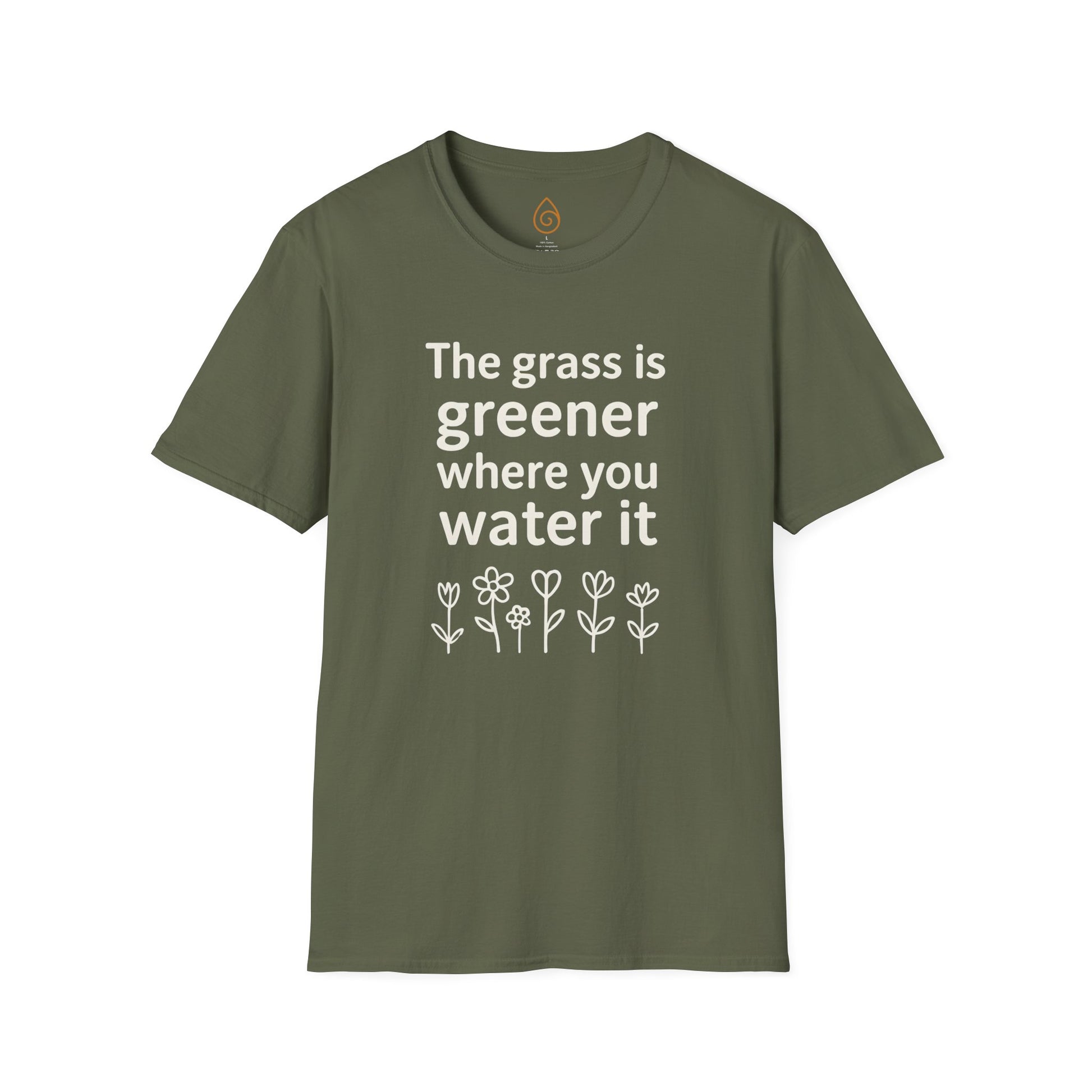 Greener Grass Unisex Softstyle T-Shirt, Plant Lover Tee, Positive Vibes Shirt, Inspirational Quote Top, Nature Lover Gift
