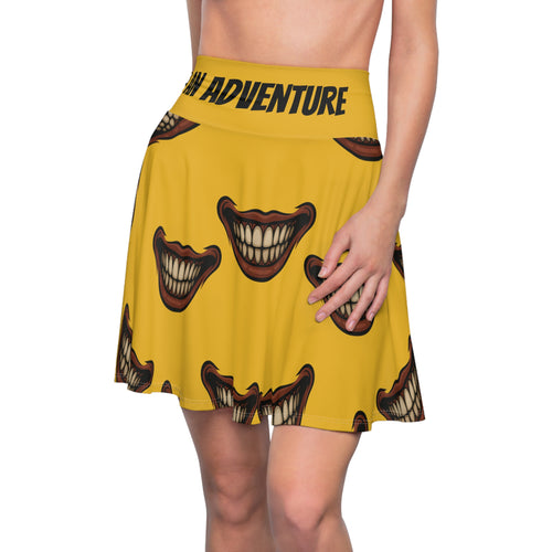 Creepy Smile Yellow Graphic Women's Skater Skirt, Casual Skirt for Summer, Festival Wear, Unique Gift Idea, Trendy Skater Skirt
