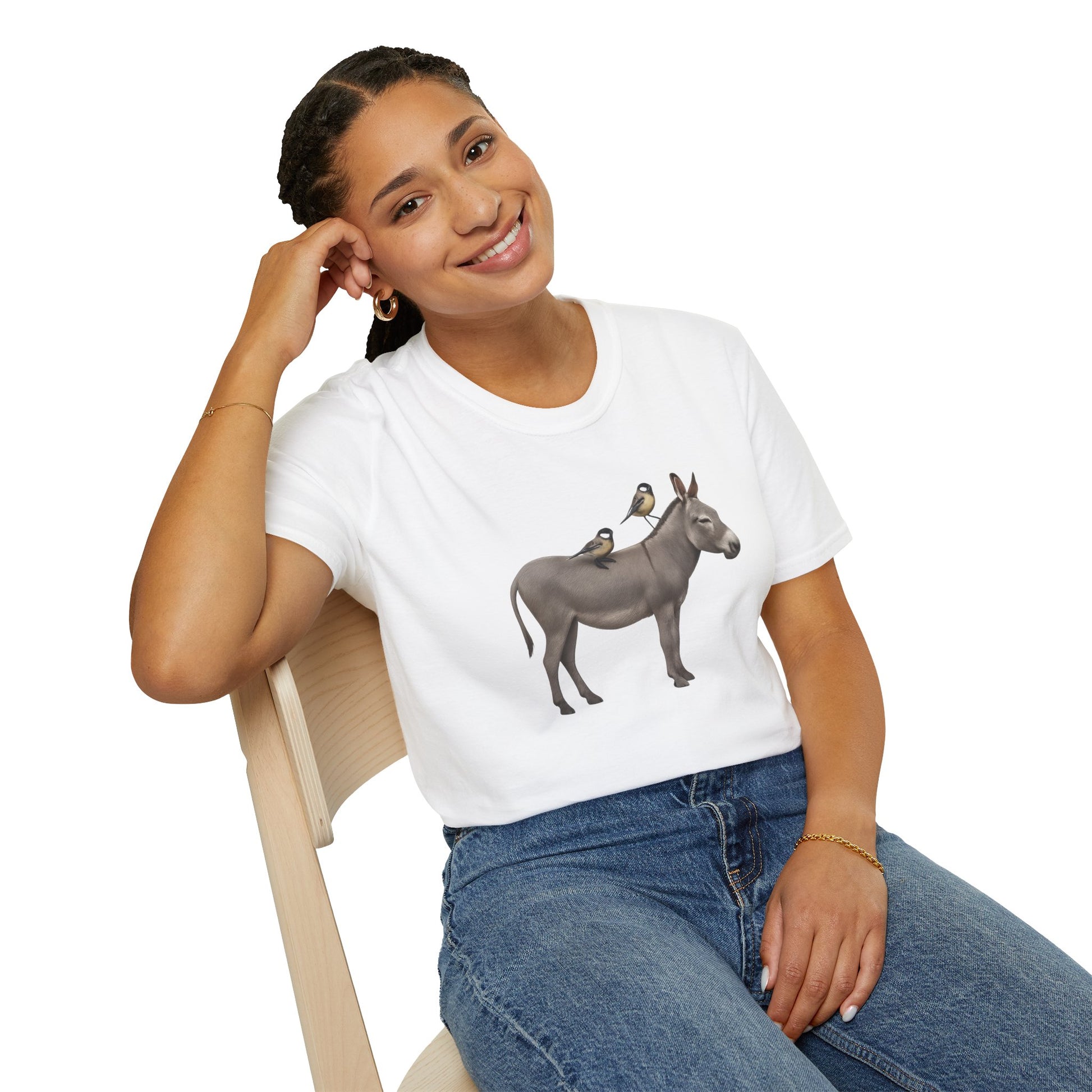 Graphic Unisex T-Shirt with Donkey and Tit Birds Design