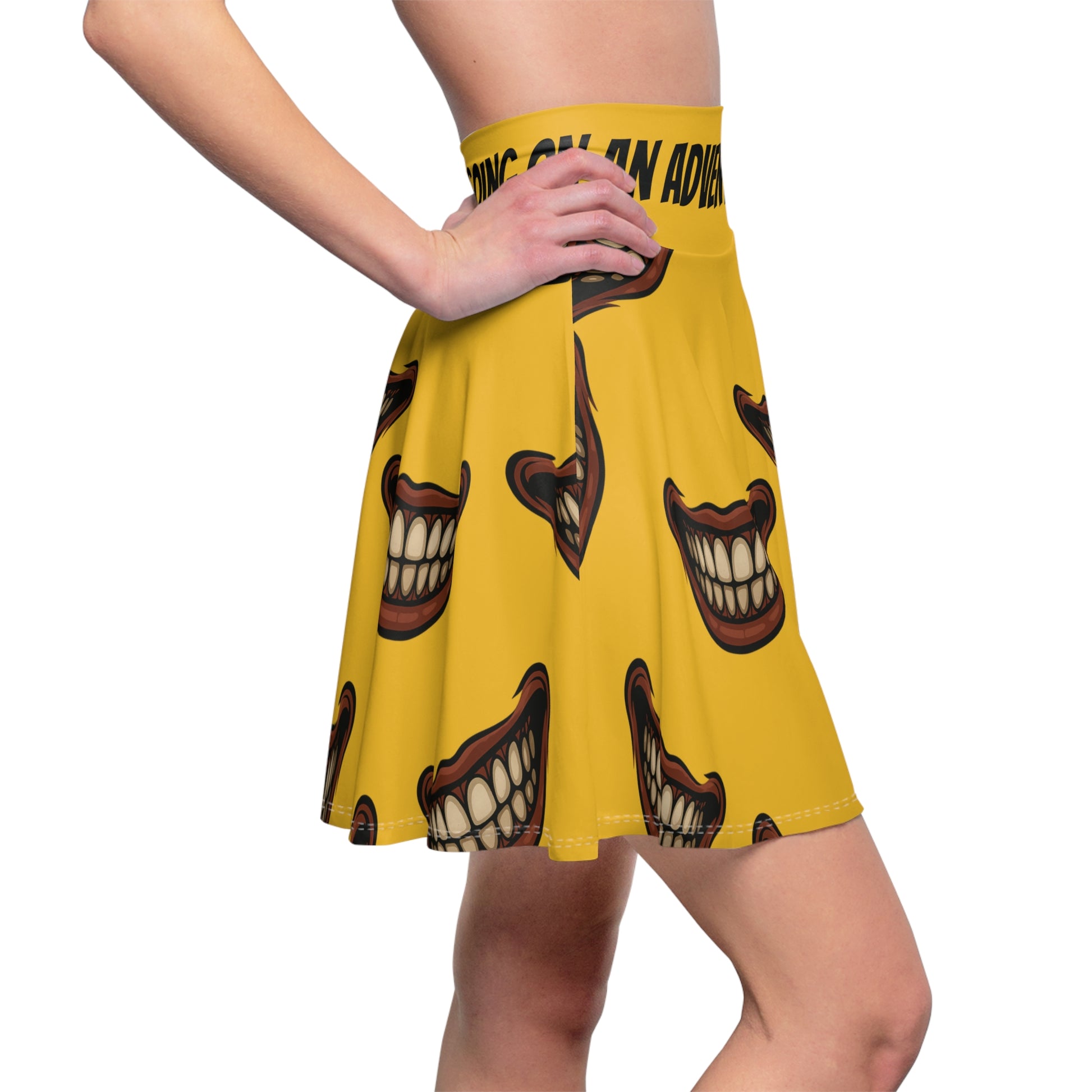 Creepy Smile Yellow Graphic Women's Skater Skirt, Casual Skirt for Summer, Festival Wear, Unique Gift Idea, Trendy Skater Skirt