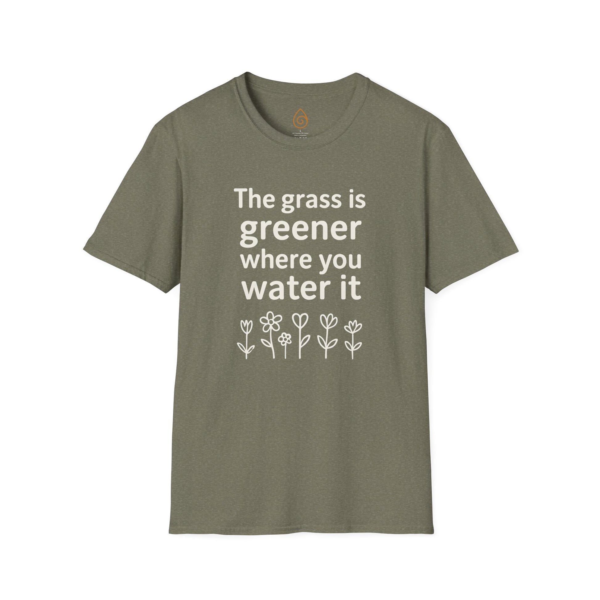 Greener Grass Unisex Softstyle T-Shirt, Plant Lover Tee, Positive Vibes Shirt, Inspirational Quote Top, Nature Lover Gift