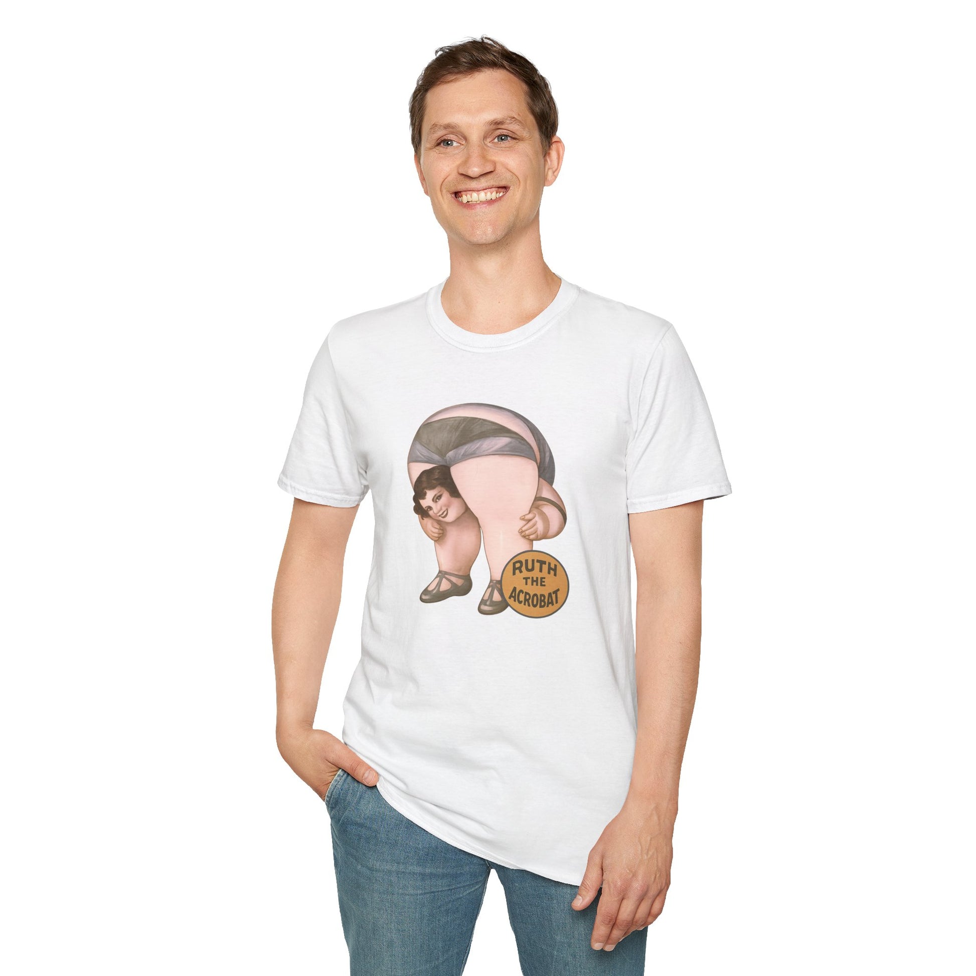 Whimsical Acrobat T-Shirt, Funny Graphic Tee, Gift for Gym Lovers, Softstyle Unisex Apparel, Casual Wear, Perfect for Birthdays