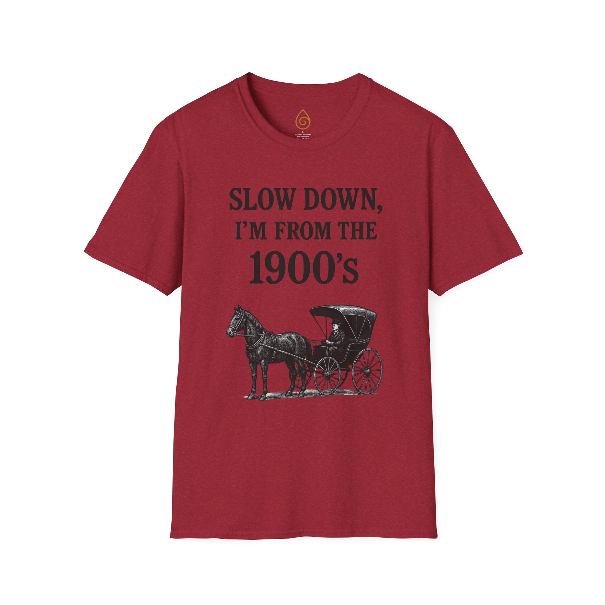 Vintage Horse and Buggy Unisex Softstyle T-Shirt, Retro Tee for History Buffs, Slow Down I'm from the 1900s Shirt, Black and White Graphic