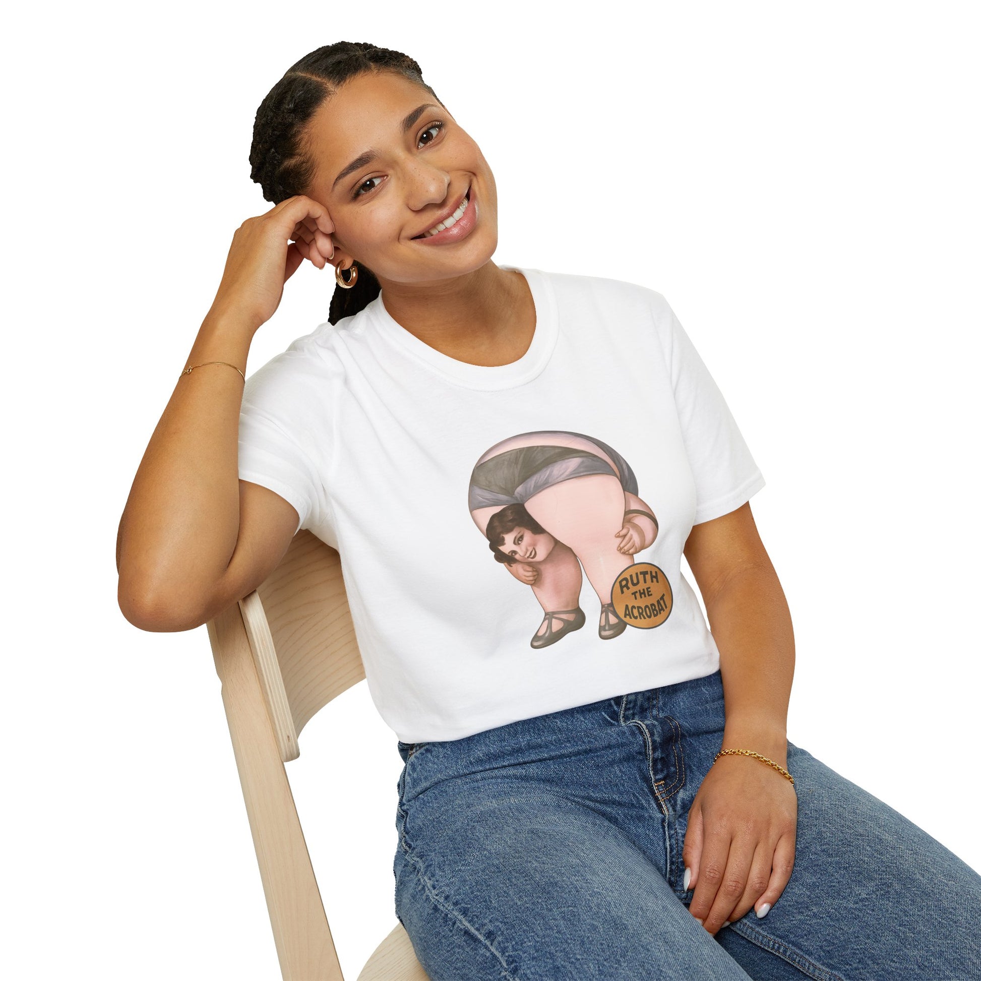 Whimsical Acrobat T-Shirt, Funny Graphic Tee, Gift for Gym Lovers, Softstyle Unisex Apparel, Casual Wear, Perfect for Birthdays