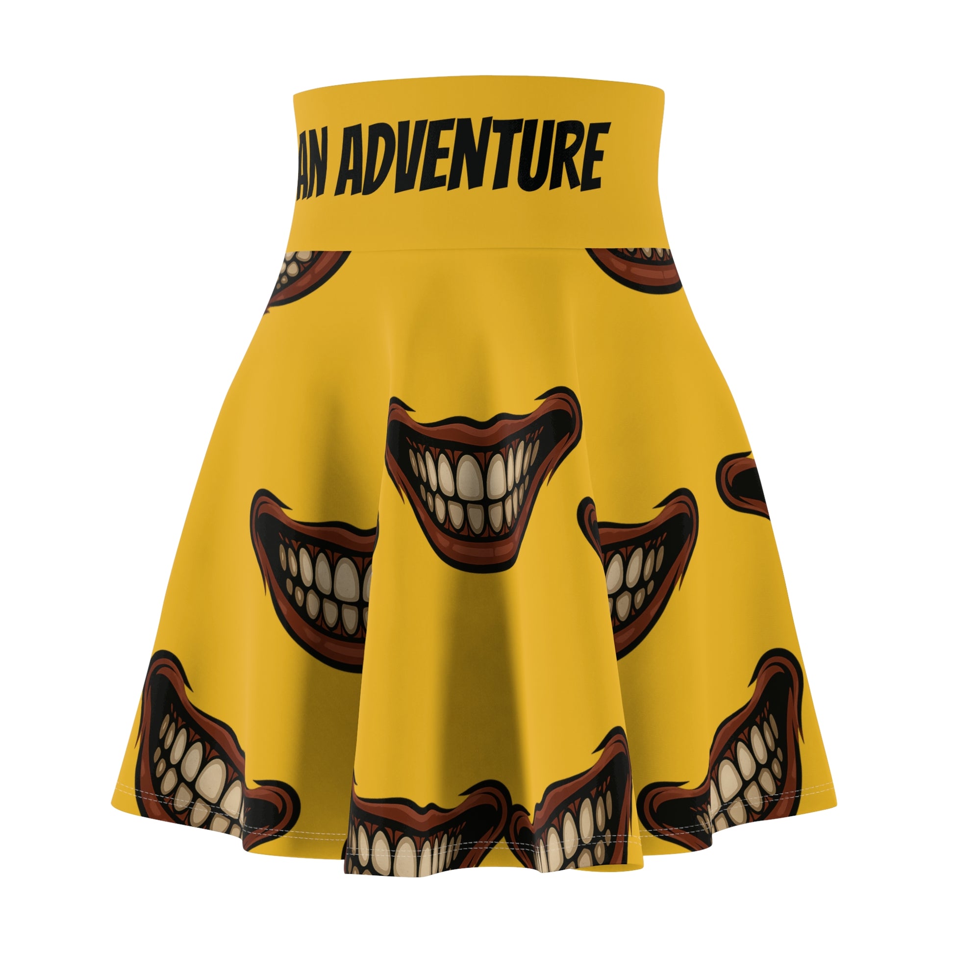 Creepy Smile Yellow Graphic Women's Skater Skirt, Casual Skirt for Summer, Festival Wear, Unique Gift Idea, Trendy Skater Skirt